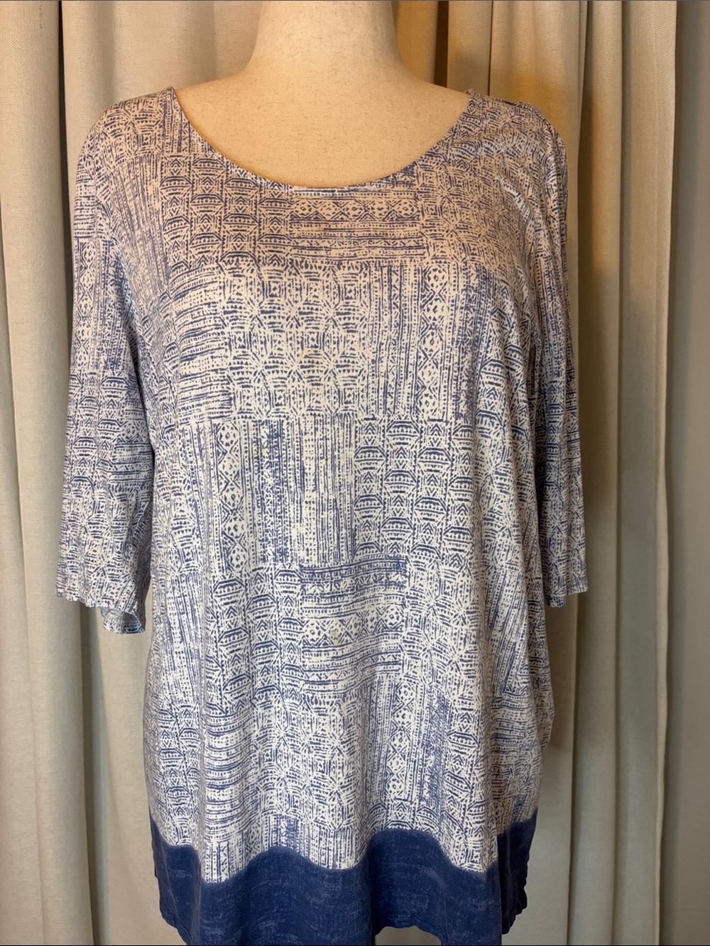 Pure Jill  Blue Geometric Patterned Scoop Neck Top -XL